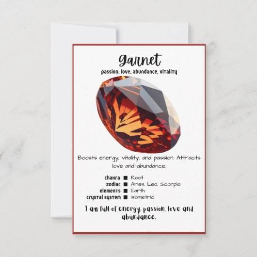 Carte de signification de cristal Garnet (Devant)