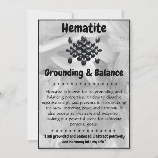 Carte de signification du cristal d'hématite (Devant)