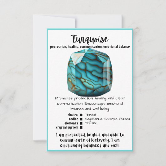 Carte de signification en cristal turquoise (Devant)