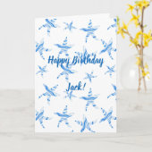 Carte de silhouette d'étoile de mer bleue - nom pe (Fleur jaune)