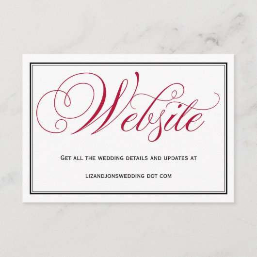 Carte de site de mariage à l'écriture formelle rou (Devant)