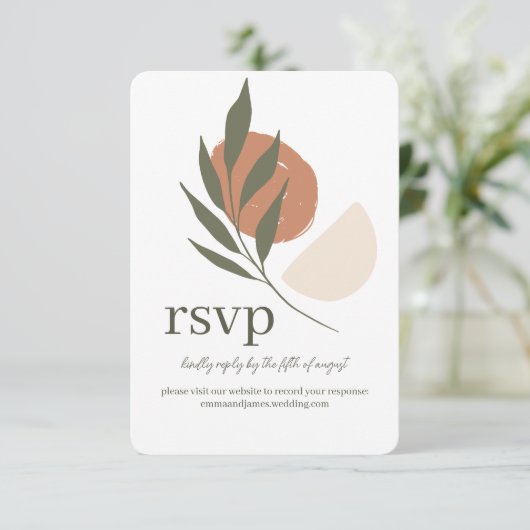 Carte de site Mariage Boho Leafy Response RSVP (Debout devant)