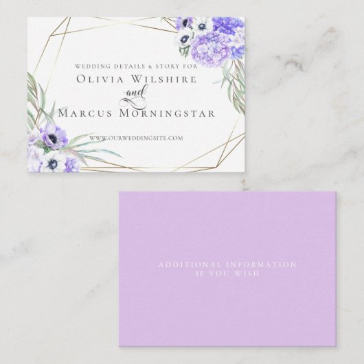 Carte de site mariage | Floral d'anémone violet (Devant / Derrière)