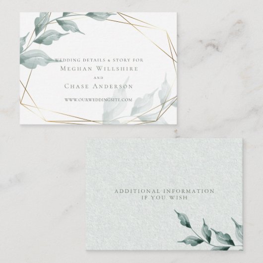 Carte de site mariage | Grayed Jade Green Botaniqu (Devant / Derrière)