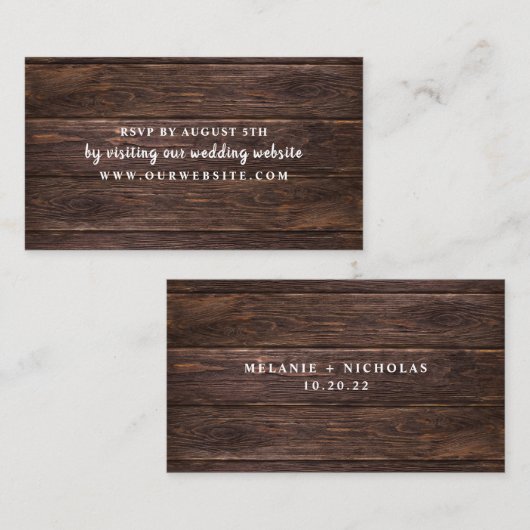 Carte de site rsvp Rustic Dark Wood (Devant / Derrière)