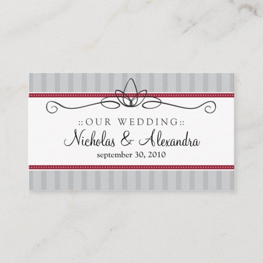 Carte de site Web Chic Déco Argent/Mariage Rouge (Devant)