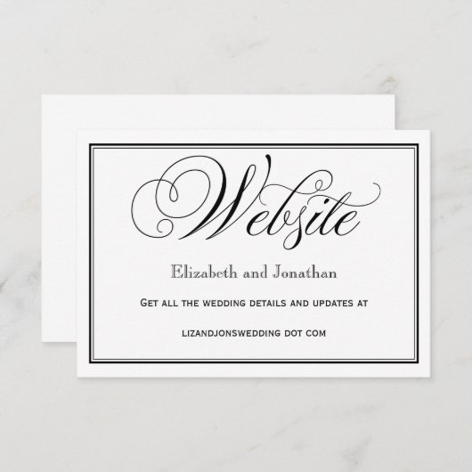 Carte de site Web de mariage à l'encre noire et bl (Devant / Derrière)