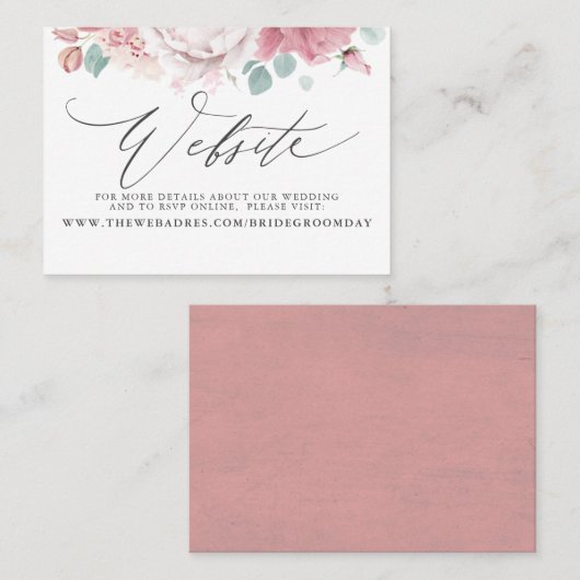 Carte de site Web Dusty Rose Floral Mariage (Devant / Derrière)