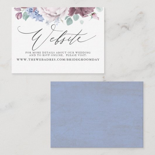Carte de site Web Mariage de fleurs bleu Mauve Dus (Devant / Derrière)