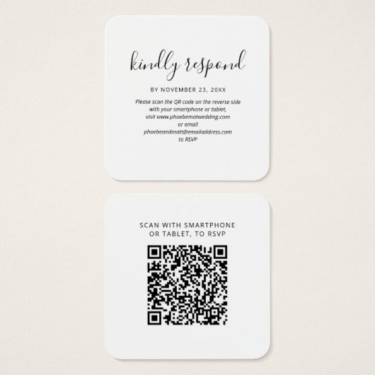 Carte de site web Mariage RSVP de code QR moderne (Devant & derrière)