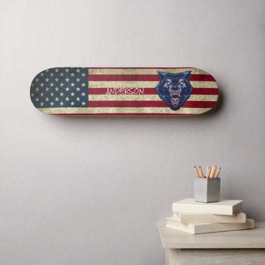 Carte de skateboard American Blue Wolve personnali (Art mural (Horz))