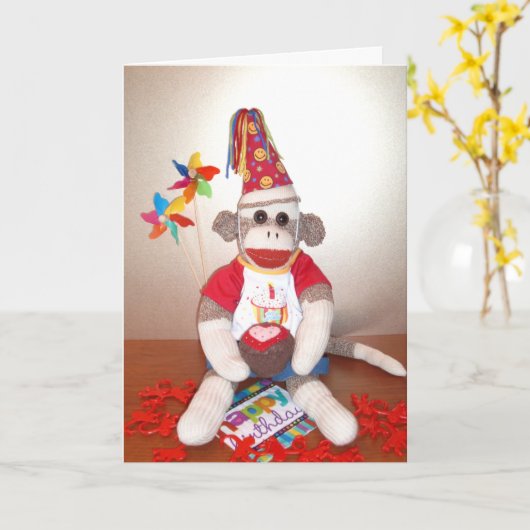 Carte de Sock Monkey (Fleur jaune)