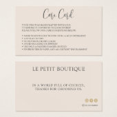 Carte de soin de vêtements Blush Instructions modi (Devant & derrière)