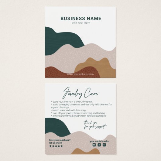 Carte de Soin pour bijoux Boho Abstrait moderne (Devant & derrière)