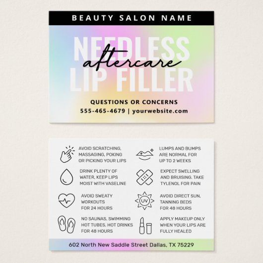 Carte de soins de remplissage pour aiguilles arc-e (Devant & derrière)