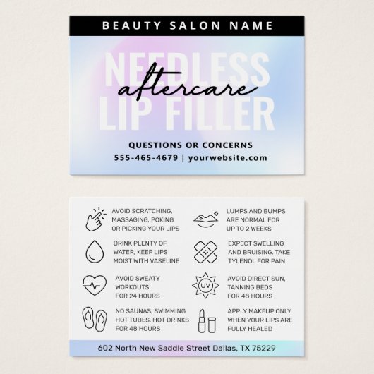 Carte de soins de remplissage pour aiguilles holog (Devant & derrière)