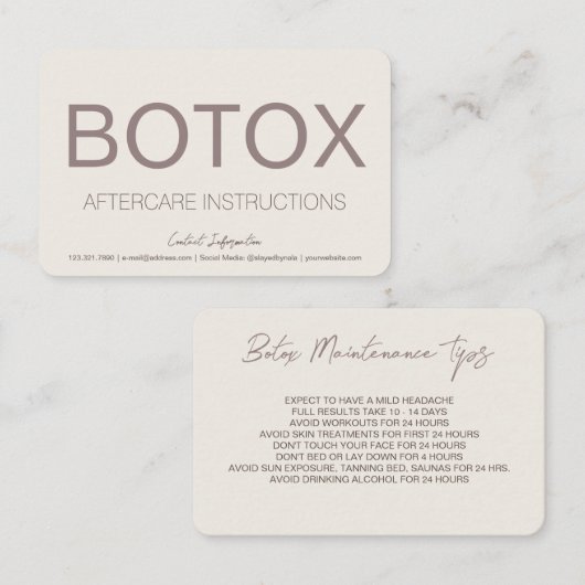 Carte de soins postérieurs à l'instruction Botox C (Devant / Derrière)