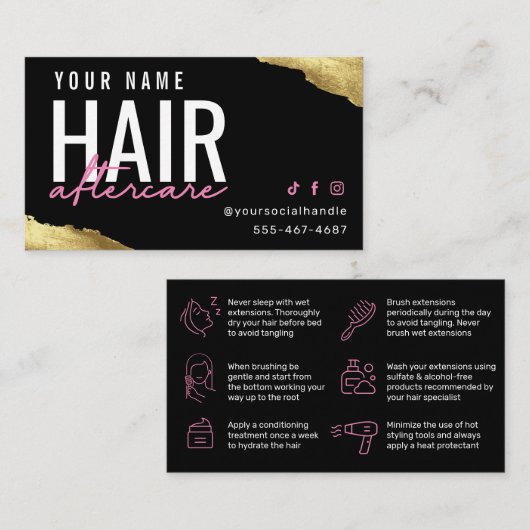 Carte de soins postérieurs aux cheveux roses (Devant / Derrière)