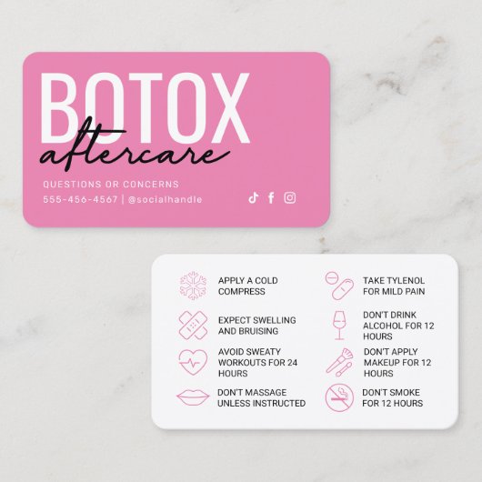 Carte de soins postérieurs Botox rose et noir (Devant / Derrière)