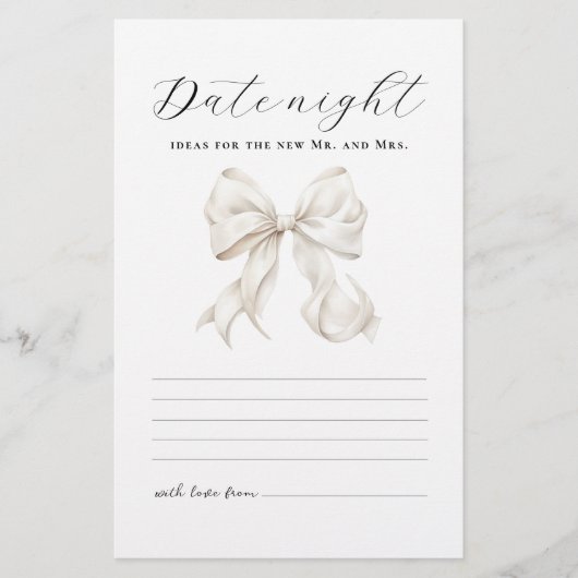 Carte de soirée de date de douche de mariée à nœud (Devant)