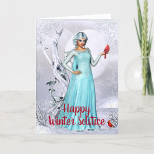 Carte de solstice d'hiver Cardinal Femme Imaginair