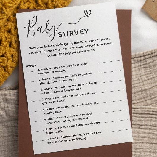Carte de sondage baby shower Game Trivia
