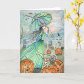 Carte de sorcière de Halloween avec chat par Molly (Fleur jaune)