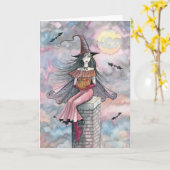 Carte de sorcière de Halloween par l'aquarium (Fleur jaune)