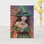 Carte de sorcière et de hiboux d'Halloween (Fleur jaune)