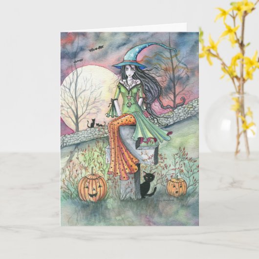 Carte de sorcière Halloween par Molly Harrison (Fleur jaune)