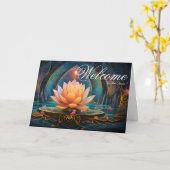 Carte de souhaits de bienvenue Lotus Minimal Blanc (Fleur jaune)