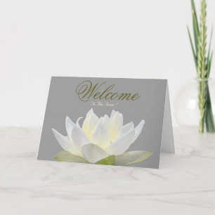 Carte de souhaits de bienvenue Lotus Minimal Blanc