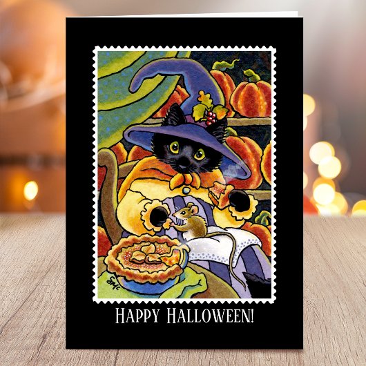 Carte de souris Halloween Pie Witch Black Cat