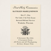 Carte de souvenir catholique de la première commun (Dos)