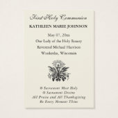 Carte de souvenir catholique de la première commun (Dos)