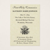 Carte de souvenir catholique de première communion (Dos)