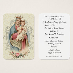 Carte de souvenir de baptême du Mont Carmel