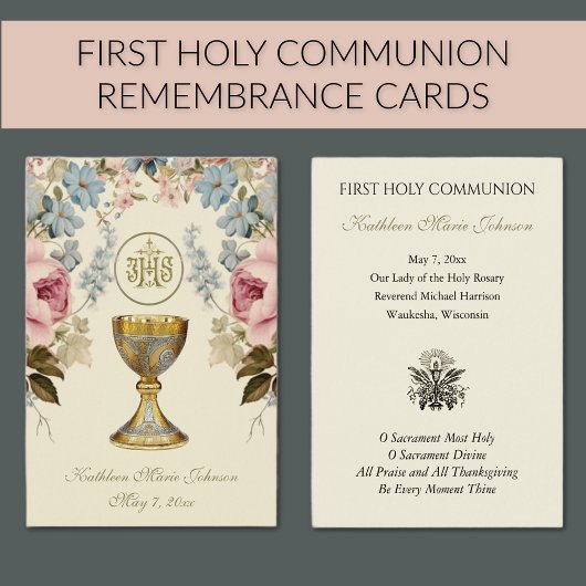 Carte de souvenir de la première communion florale