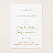 Carte de souvenir de la première sainte communion (Dos)