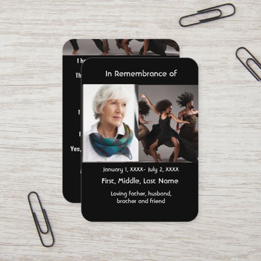 Carte de souvenir de poche Danseur Danse Danse (Devant/Arrière en situation)