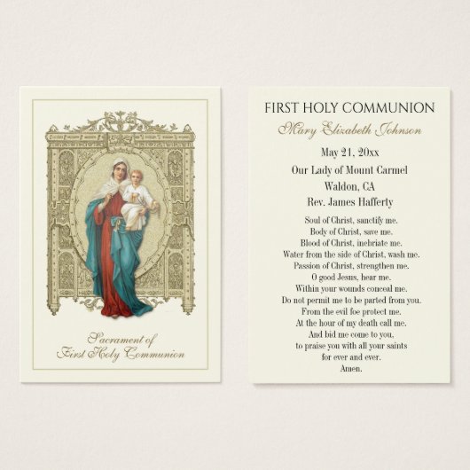 Carte de souvenir de première communion catholique (Devant & derrière)