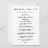 Carte de souvenir de première communion catholique (Dos)