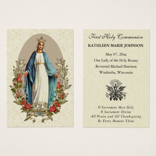 Carte de souvenir de première communion catholique (Devant & derrière)