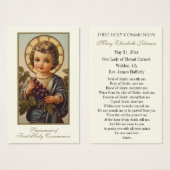 Carte de souvenir de première communion catholique (Devant & derrière)