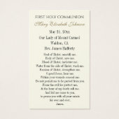Carte de souvenir de première communion catholique (Dos)