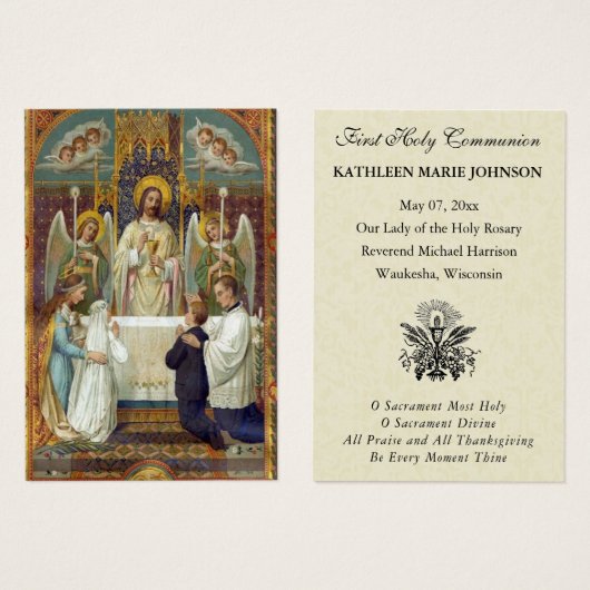 Carte de souvenir de première communion catholique (Devant & derrière)