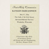 Carte de souvenir de première communion catholique (Dos)