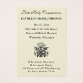 Carte de souvenir de première communion catholique (Dos)