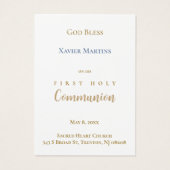 carte de souvenir de première communion croix doré (Dos)