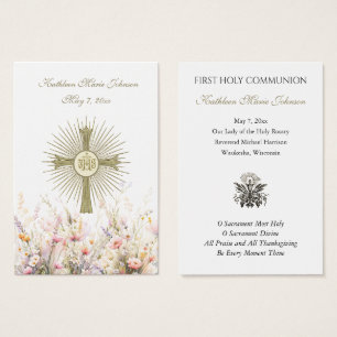 Carte de souvenir de première communion florale